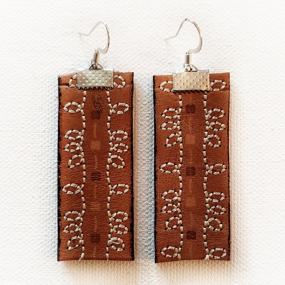 daisy may post Jewelry - handmade embroidered cowhide leather earrings